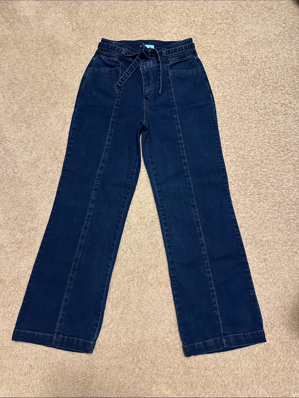 Draper James Dark Blue Wide-Leg Jeans with Tie Waist